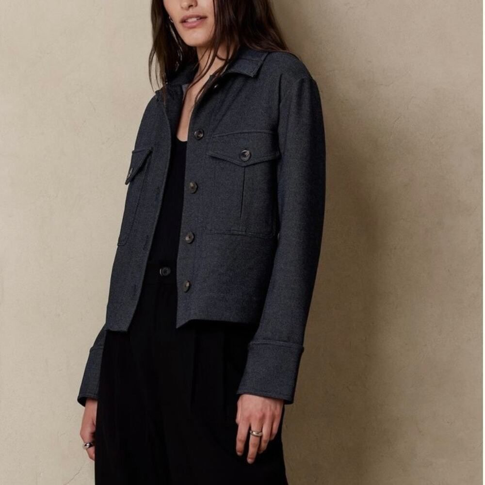 New Banana Republic Indigo Blue Double Knit Trucker Jacket Size Small Petite